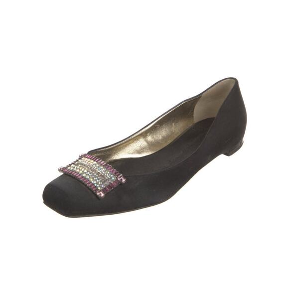 Black Satin Rhinestone Studded Ballet Flat Loafer Size US...